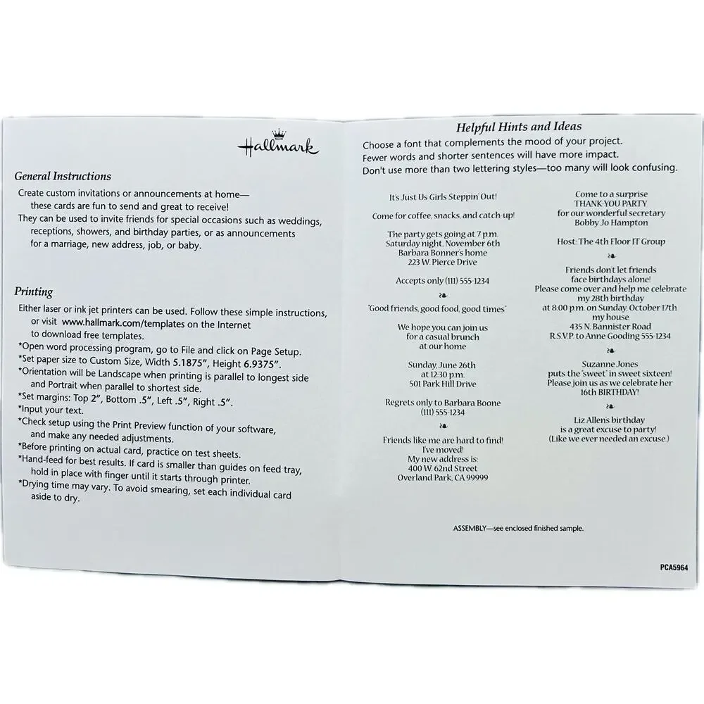 Hallmark 10 Blank Shoe Invitations with Envelopes Decorated Sleeves Instructions